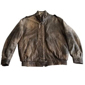 Maquette VTG Distressed Brown Leather Sherpa Fleece Lined Bomber Jacket‎ sz 44